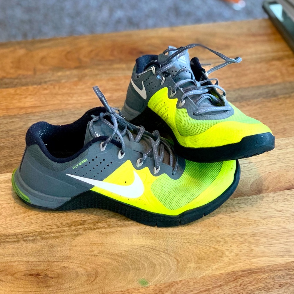 Gray/Neon Green Nike Metcons. Size 7